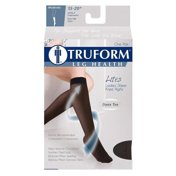 Truform leg health packaging for ladies' sheer knee highs on a white background