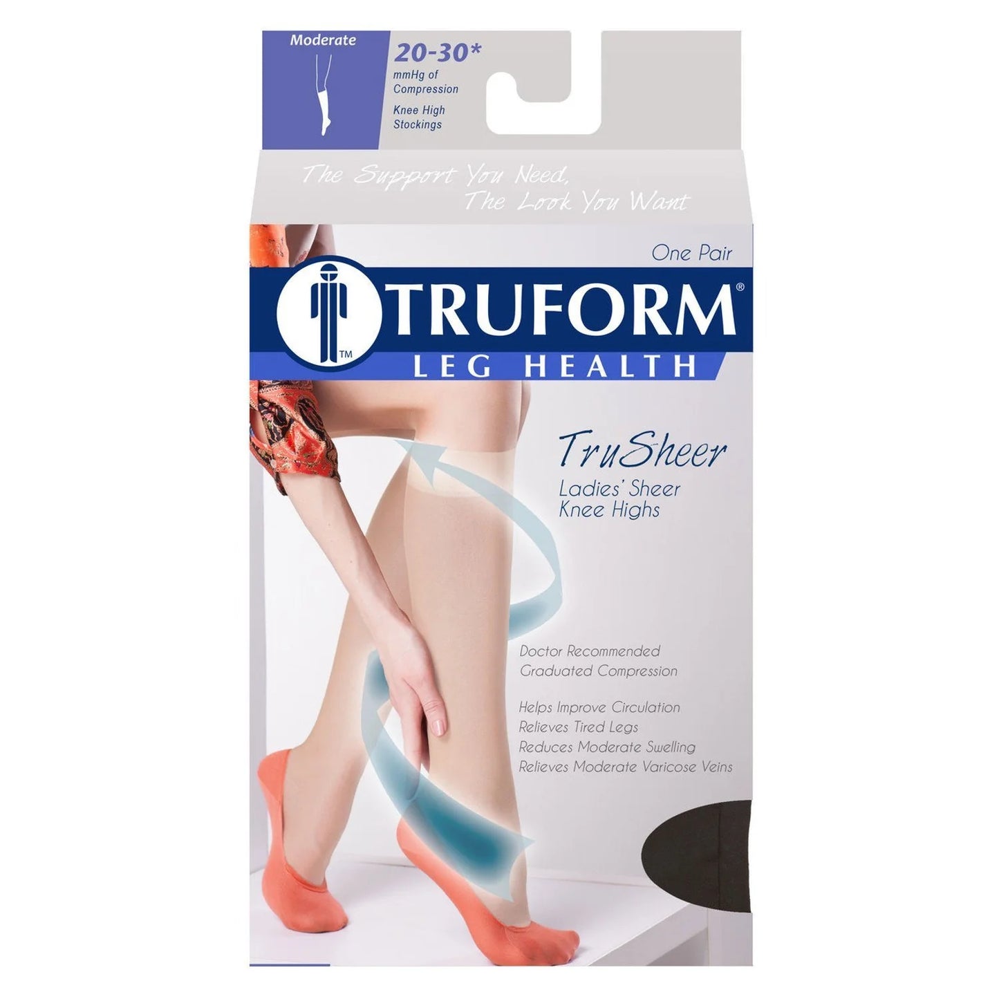Truform leg health compression stocking packaging on a white background