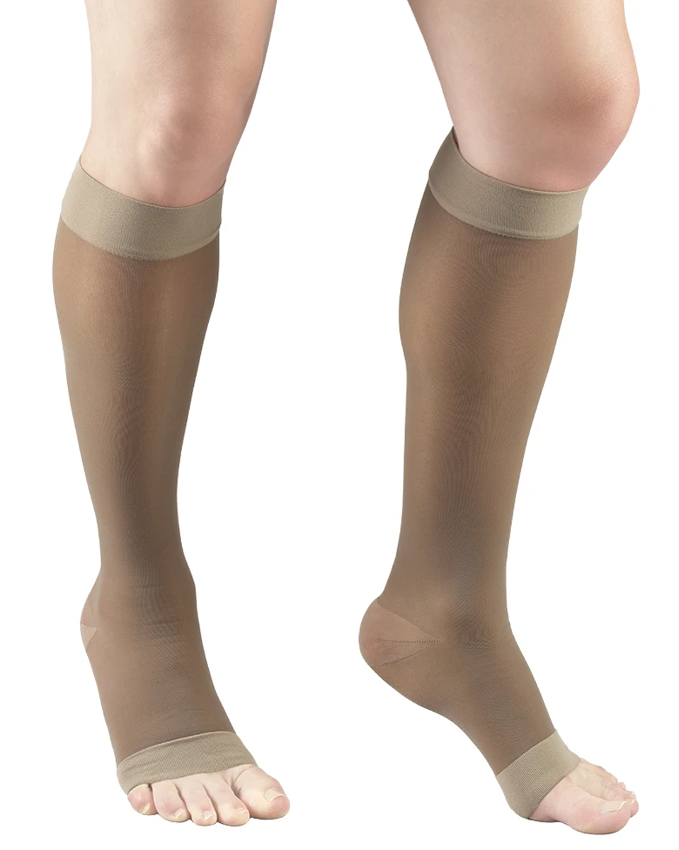 TRUFORM LITES 8-15 mmHg Knee High Open Toe Support Stockings - Taupe
