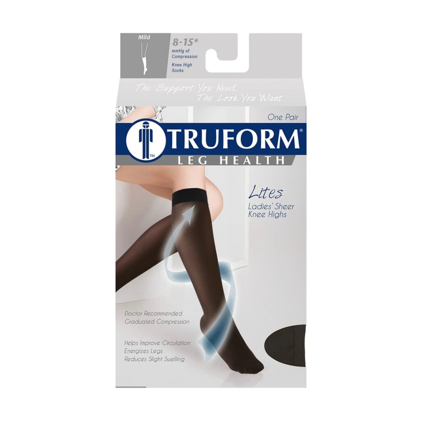 Truform leg health compression stocking packaging on a white background