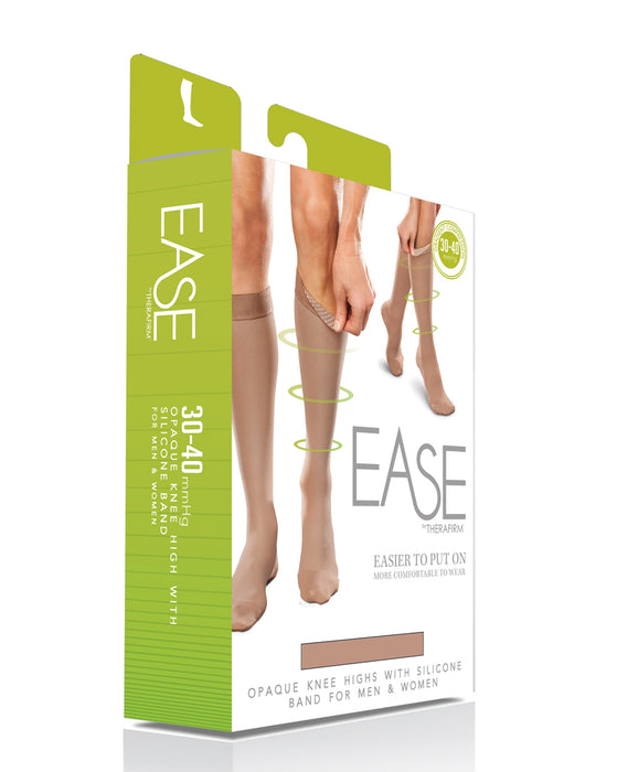 Therafirm Ease Opaque Unisex Closed Toe Knee High w/ Silicone Dot Top Band 30-40 mmHg