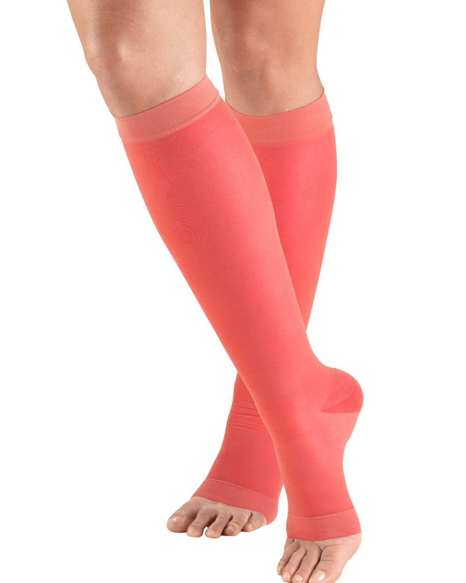 SECOND SKIN Women's Sheer OPEN TOE 15-20 mmHg Knee High Support Stockings