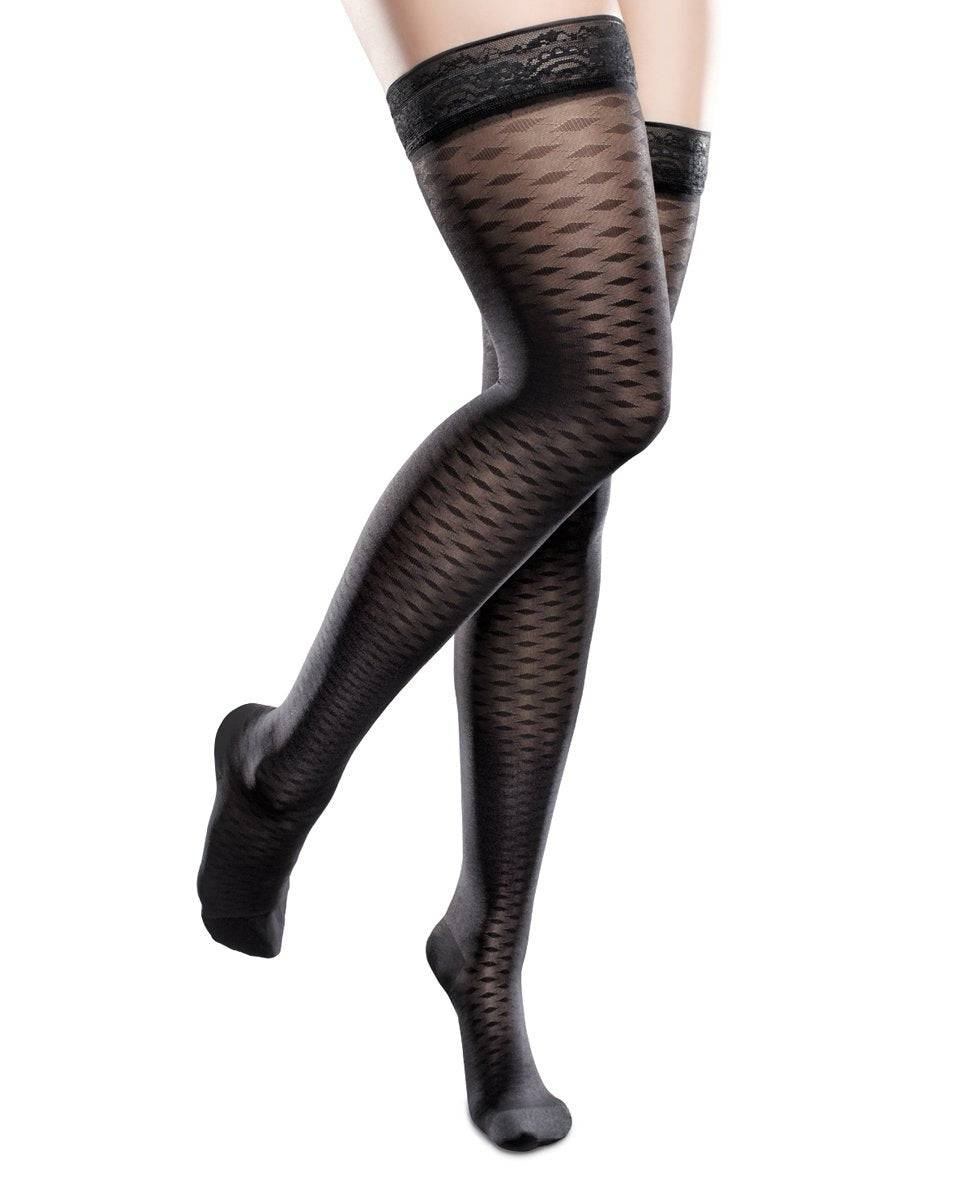 Therafirm Sheer PATTERNED Ease Damen-Oberschenkelstrümpfe mit geschlossener Spitze, 15–20 mmHg