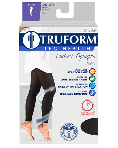 Truform leg health tights packaging with a clear window showing the tights in Truform from Compressionsale