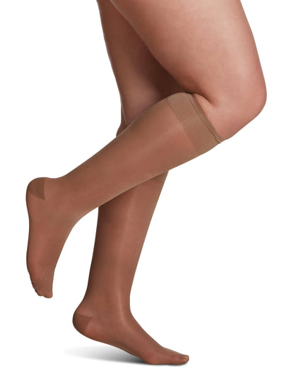 Cafe knee-high socks with navy tops on a white background