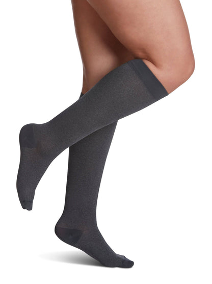 Navy  striped knee-high socks on a white background