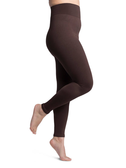 Brown leggings worn by a person on a white background
