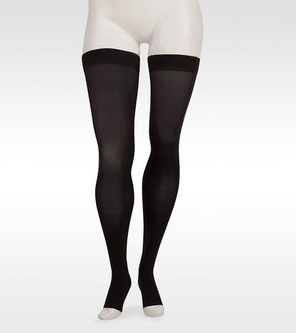 Black tights worn by a mannequin on a white background. Explore the Juzo Compressionsale collection of compression hosiery designed for comfort, support, and everyday wear.