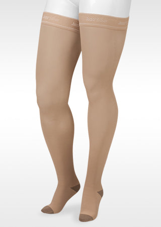 Juzo Soft Silver OPEN TOE Thigh Highs w/ Silicone Top Band 30-40 mmHg