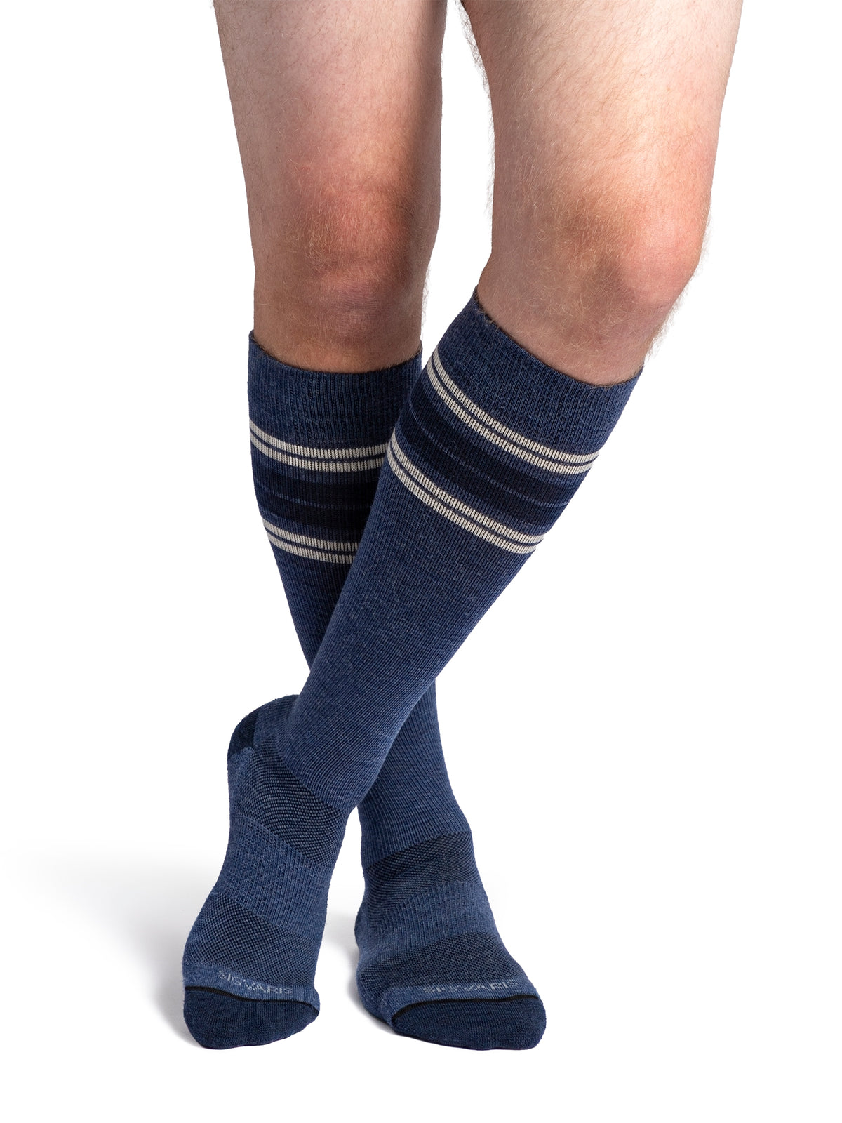 Sigvaris Motion Thermoregulating Wool Denim Multi-Stripe compression socks, Men's model