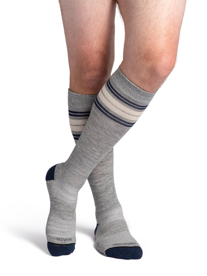 Sigvaris Motion Thermoregulating Wool Heather Grey Multi-Stripe compression socks, Men's model