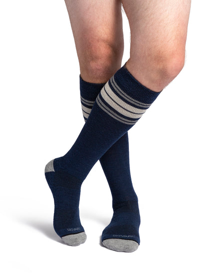 Sigvaris Motion Thermoregulating Wool Navy Multi-Stripe compression socks, Men's model