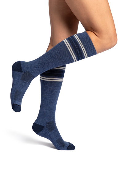 Sigvaris Motion Thermoregulating Wool Denim Multi-Stripe compression socks, Women's model