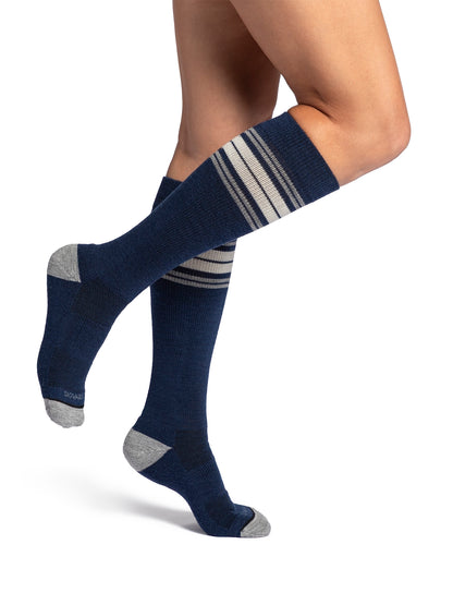 Sigvaris Motion Thermoregulating Wool Navy Multi-Stripe compression socks, Women's model