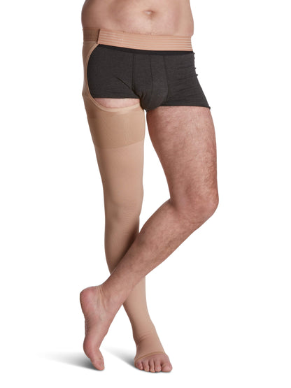 Sigvaris Natural Rubber Unisex Open Toe Thigh High 30-40 mmHg w/ Waist Attachment