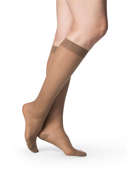 Cafe knee-high socks with navy tops on a white background