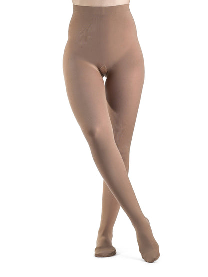 Begie tights worn by a person on a white background
