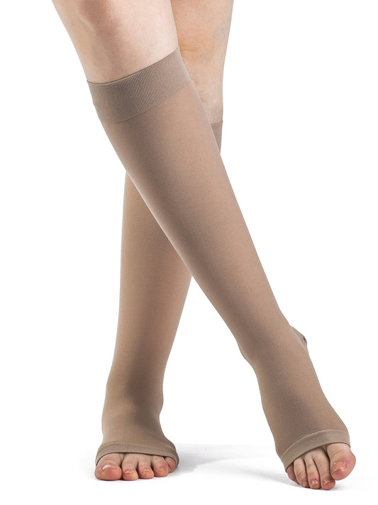Dynaven Opaque Ribbed Women's Knee High  20-30mmHg-Open Toe | Clearance (Final Sale)