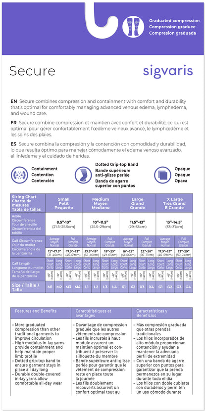 Sigvaris compression garment size chart with brand logo