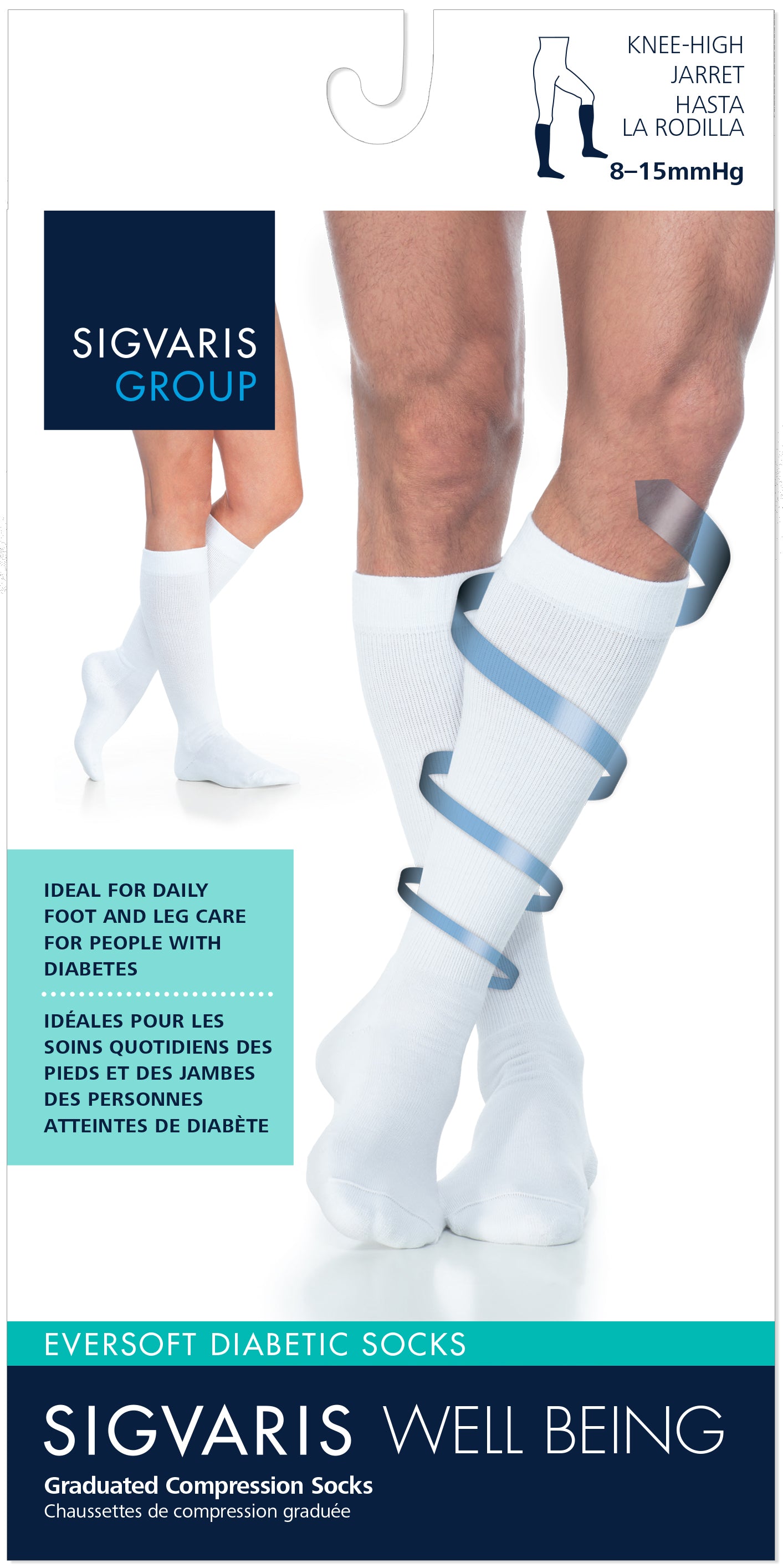 Sigvaris Eversoft diabetic socks packaging with compression design on a white background