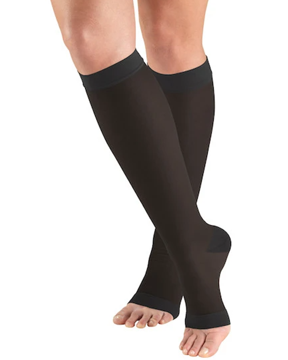 TRUFORM LITES 8-15 mmHg Knee High Open Toe Support Stockings - Black