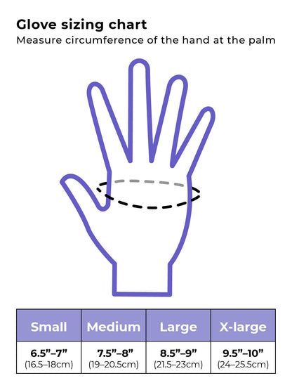 Glove sizing chart with hand outline and measurement guide