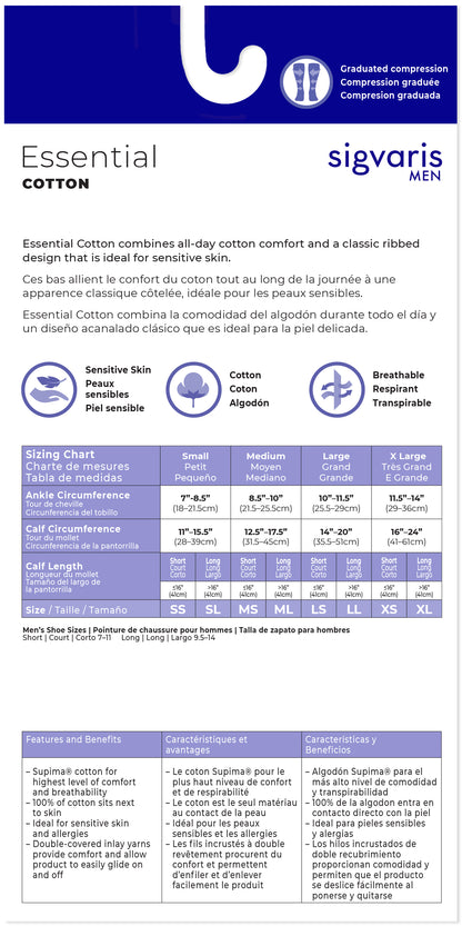 Sigvaris Men's compression stocking size chart with brand logo and text.