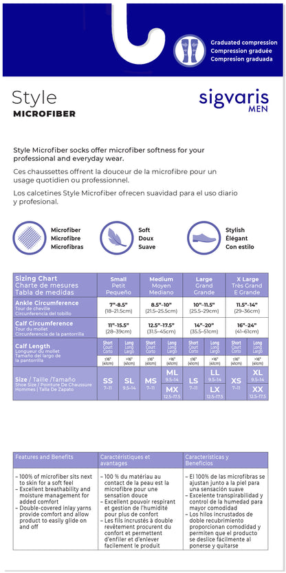 Sigvaris Men's compression sock size chart with brand logo and text.