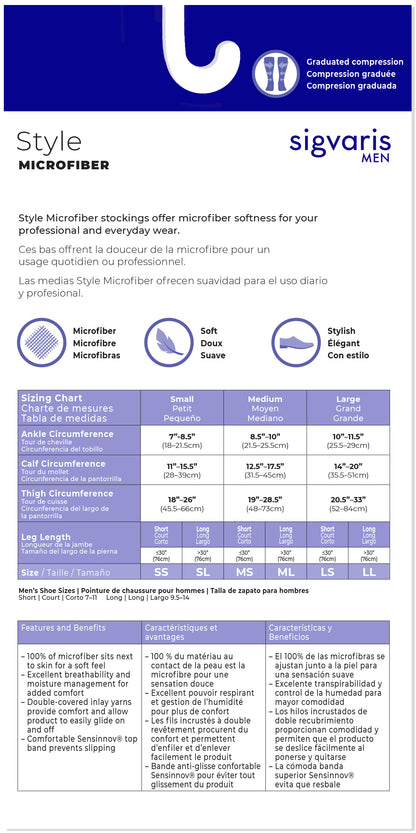 Sigvaris Men's compression stocking size chart with brand logo and text.