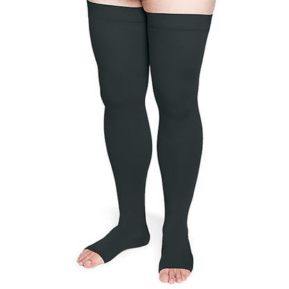 Black compression stockings on a white background