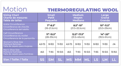 Sigvaris Motion Thermoregulating Wool size chart