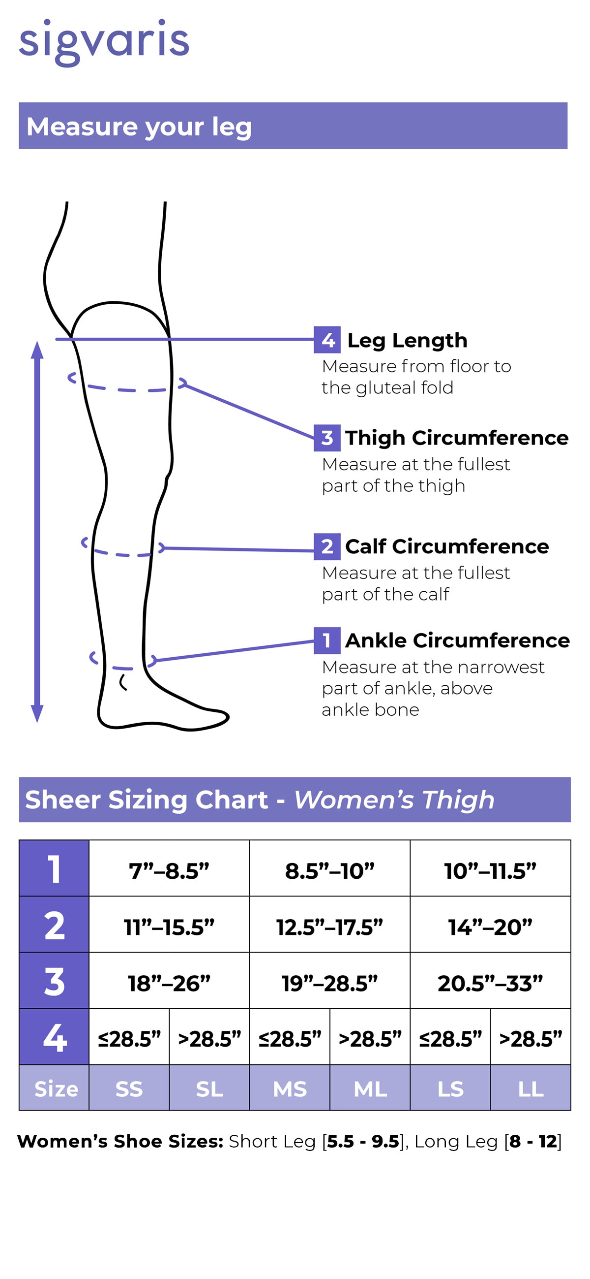 Sigvaris leg measurement chart for sheer sizing chart on women's thigh