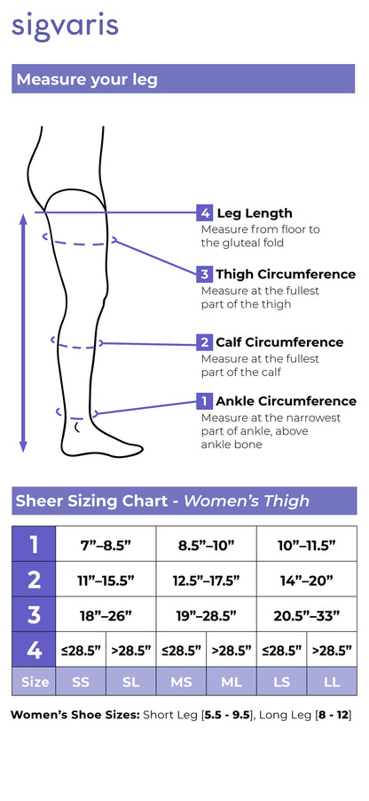 Sigvaris leg measurement chart for sheer sizing chart on women's thigh