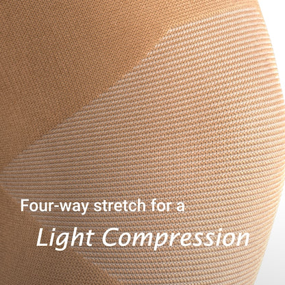 Close-up of beige compression garment with text 'Four-way stretch for a Light Compression'.