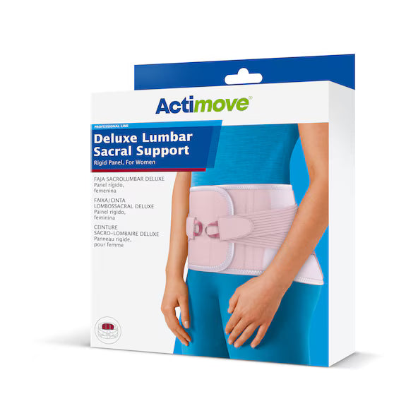 Actimove Deluxe Lumbar Sacral Support packaging on a white background