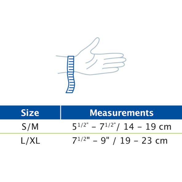 JOBST wrist measurement chart with hand illustration and wrist size ranges, available from Compressionsale.