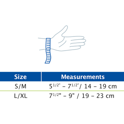 JOBST wrist measurement chart with hand illustration and wrist size ranges, available from Compressionsale.