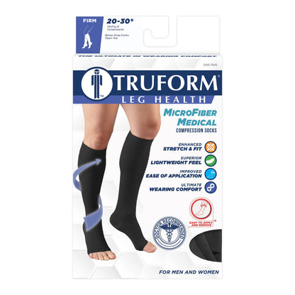 Truform compression socks packaging with a person wearing the socks on a white background from Compressionsale