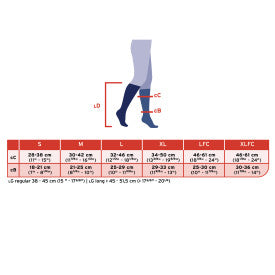 Measurement chart for socks on a white background