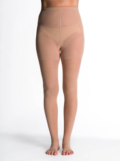 Light Beige sheer stockings worn by a model on a white background