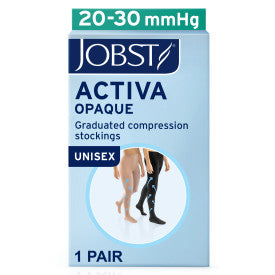 Box of Jobst Activa Opaque graduated compression stockings on a white background