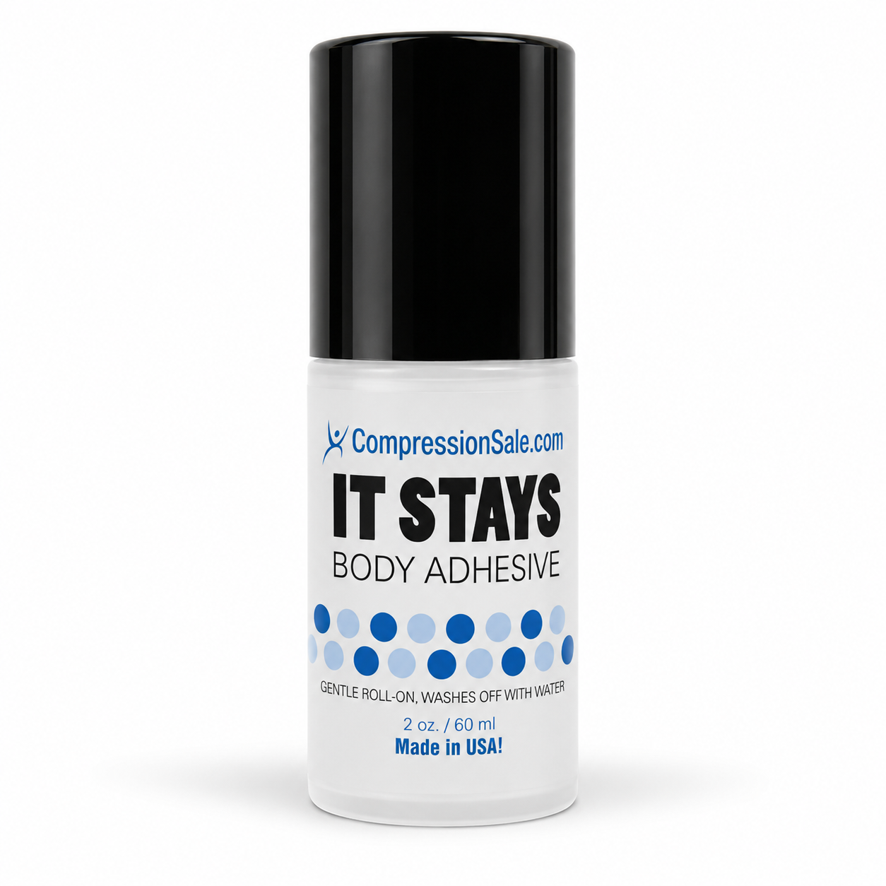 CompressionSale It Stays Body Adhesive 2 oz roll-on bottle, front view
