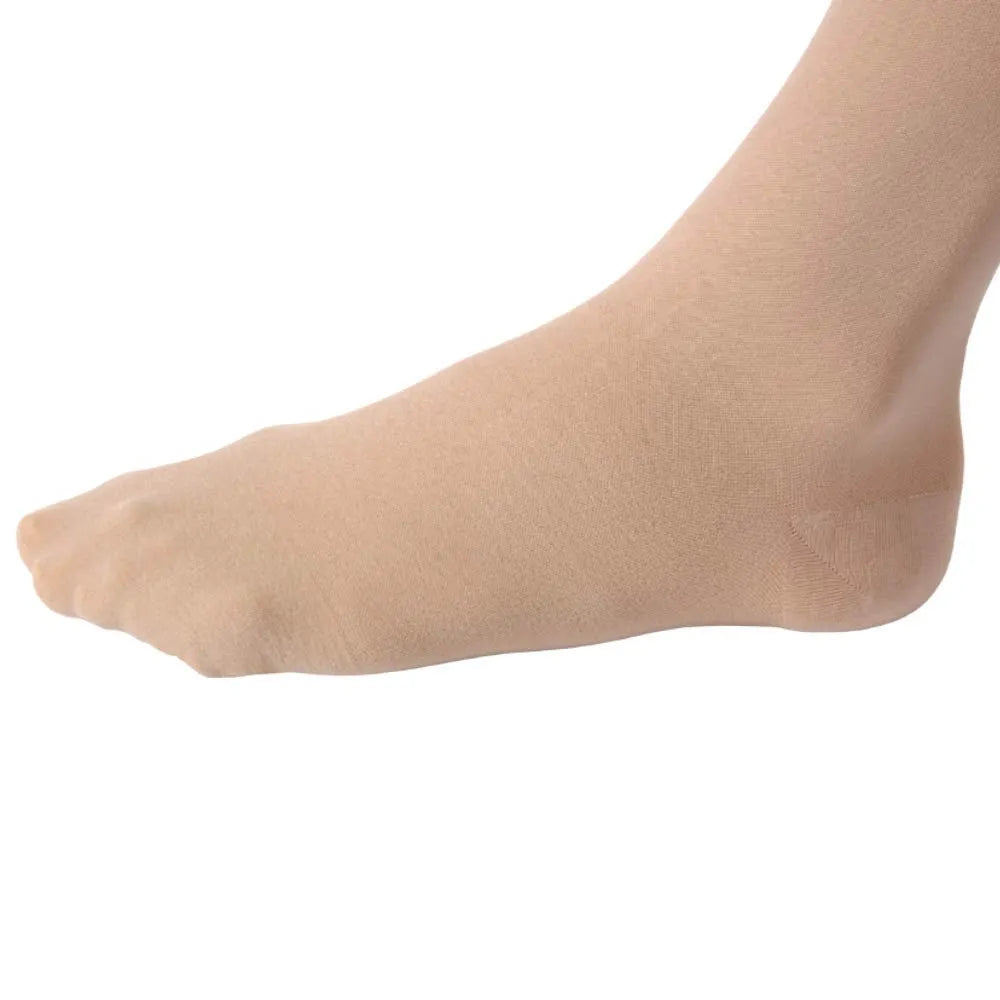 Close-up of closed toe design on Jobst Relief 15-20 mmHg Compression Knee Highs in beige