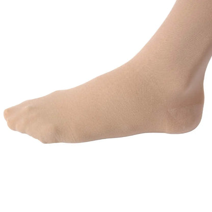 Close-up of closed toe design on Jobst Relief 15-20 mmHg Compression Knee Highs in beige