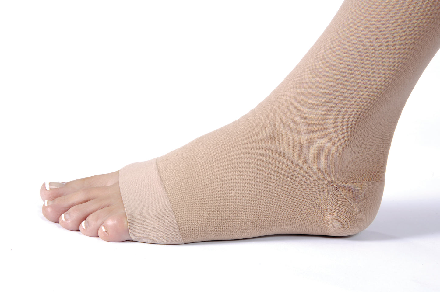 Close-up of the open toe design on JOBST Relief compression socks for bunion comfort