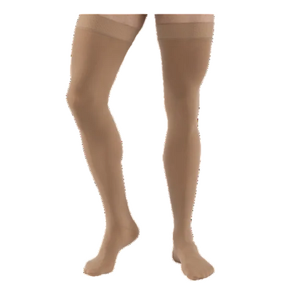 Beige compression stockings on a white background