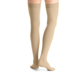 Beige knee-high socks on a white background