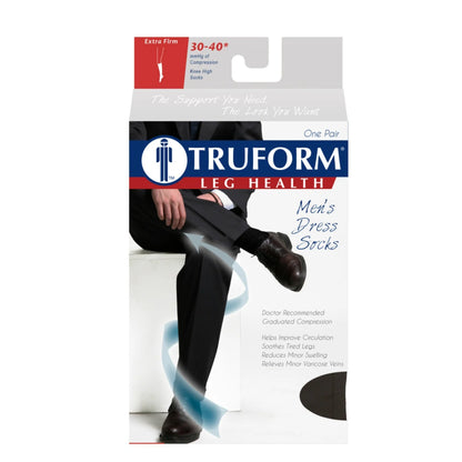 Truform leg health packaging for men's dress socks on a white background