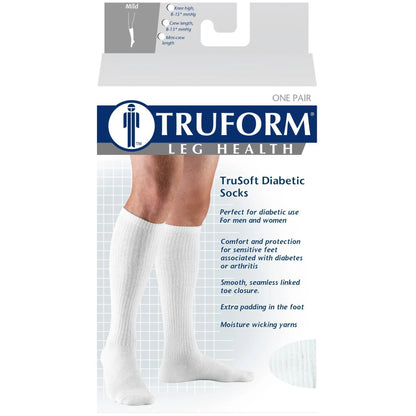 Truform diabetic socks packaging with a person wearing socks on a white background