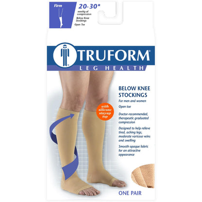 Truform compression sock packaging with a person wearing socks on a white background